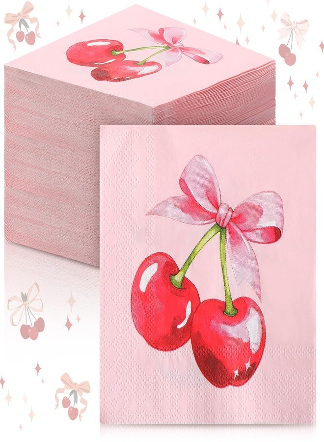 Reallnaive 50 Pcs Galentines Day Decoration Napkin Valentine Day Heart Napkin 3 Ply Ladies Galentines Gang Pink Bow Cherry Dinner Disposable Paper Party Supplies for Wedding Birthday(Cherry Bow) - Image 1